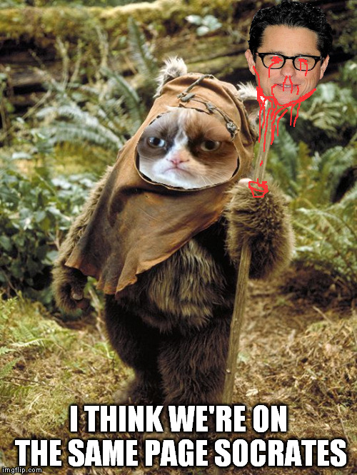 Grumpy Ewok | I THINK WE'RE ON THE SAME PAGE SOCRATES | image tagged in grumpy ewok | made w/ Imgflip meme maker