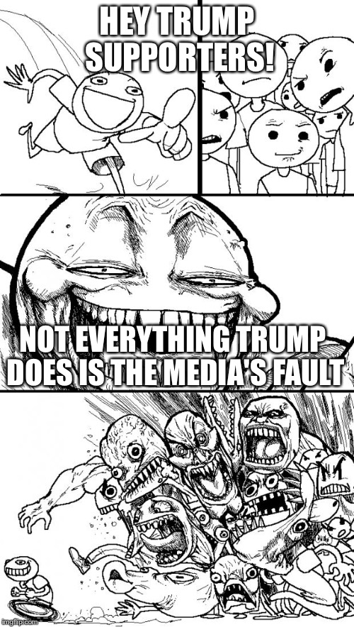 Hey Internet | HEY TRUMP SUPPORTERS! NOT EVERYTHING TRUMP DOES IS THE MEDIA'S FAULT | image tagged in memes,hey internet | made w/ Imgflip meme maker