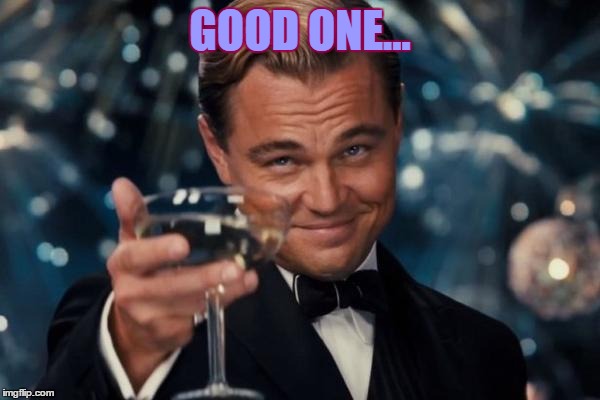 Leonardo Dicaprio Cheers Meme | GOOD ONE... | image tagged in memes,leonardo dicaprio cheers | made w/ Imgflip meme maker