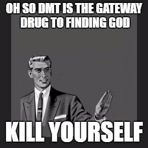 Drugs are fun and all but cmon really?If God exist wtf would he inspire people through drugs? | OH SO DMT IS THE GATEWAY DRUG TO FINDING GOD; KILL YOURSELF | image tagged in memes,drugs,kill yourself guy | made w/ Imgflip meme maker