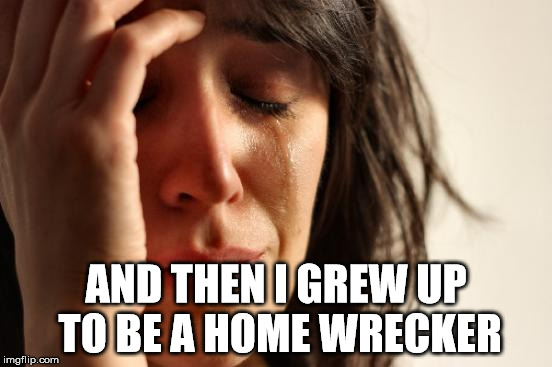 First World Problems Meme | AND THEN I GREW UP TO BE A HOME WRECKER | image tagged in memes,first world problems | made w/ Imgflip meme maker