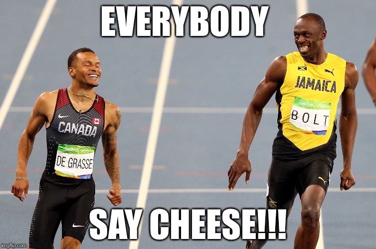 Usain Bolt! | EVERYBODY; SAY CHEESE!!! | image tagged in memes,olympics | made w/ Imgflip meme maker