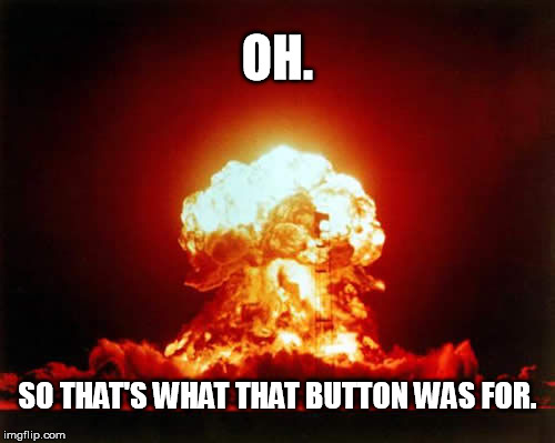 Nuclear Explosion Meme | OH. SO THAT'S WHAT THAT BUTTON WAS FOR. | image tagged in memes,nuclear explosion | made w/ Imgflip meme maker