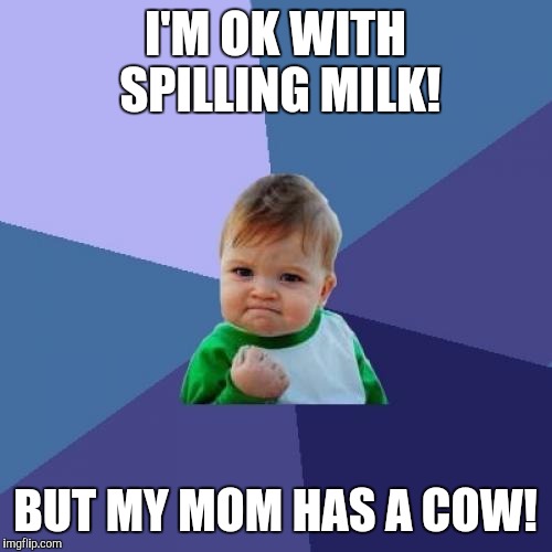 Milk cost to much, should just buy a cow! | I'M OK WITH SPILLING MILK! BUT MY MOM HAS A COW! | image tagged in memes,success kid | made w/ Imgflip meme maker