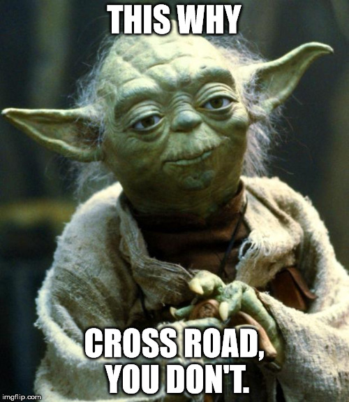 Star Wars Yoda Meme | THIS WHY CROSS ROAD, YOU DON'T. | image tagged in memes,star wars yoda | made w/ Imgflip meme maker