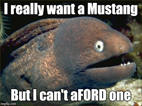 Bad Joke Eel | I really want a Mustang; But I can't aFORD one | image tagged in memes,bad joke eel,trhtimmy,ford | made w/ Imgflip meme maker