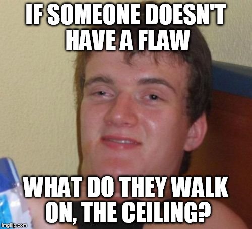 10 Guy Meme | IF SOMEONE DOESN'T HAVE A FLAW WHAT DO THEY WALK ON, THE CEILING? | image tagged in memes,10 guy | made w/ Imgflip meme maker