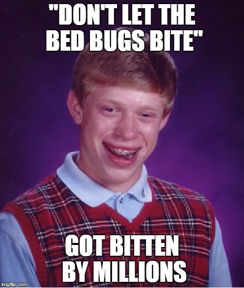 you know that old "good night" saying? | "DON'T LET THE BED BUGS BITE"; GOT BITTEN BY MILLIONS | image tagged in memes,bad luck brian | made w/ Imgflip meme maker