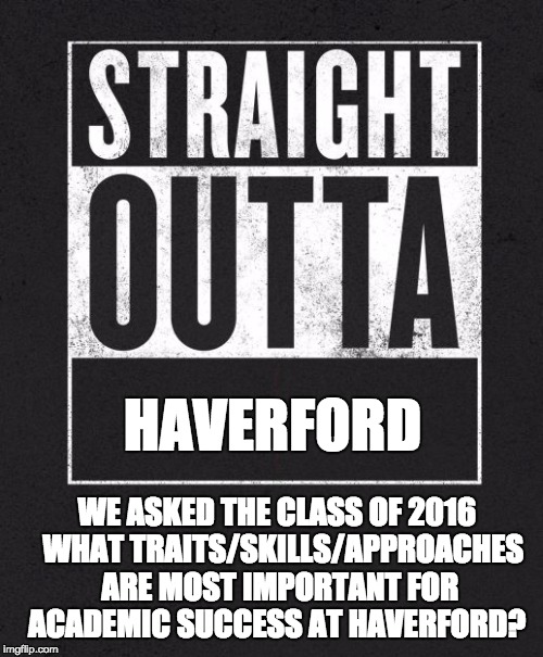 Straight Outta X blank template | HAVERFORD; WE ASKED THE CLASS OF 2016 
WHAT TRAITS/SKILLS/APPROACHES ARE MOST IMPORTANT FOR ACADEMIC SUCCESS AT HAVERFORD? | image tagged in straight outta x blank template | made w/ Imgflip meme maker