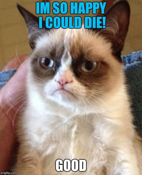 Grumpy Cat | IM SO HAPPY I COULD DIE! GOOD | image tagged in memes,grumpy cat | made w/ Imgflip meme maker