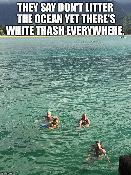 Trashy  | THEY SAY DON'T LITTER THE OCEAN YET THERE'S WHITE TRASH EVERYWHERE. | image tagged in am i the only one around here | made w/ Imgflip meme maker