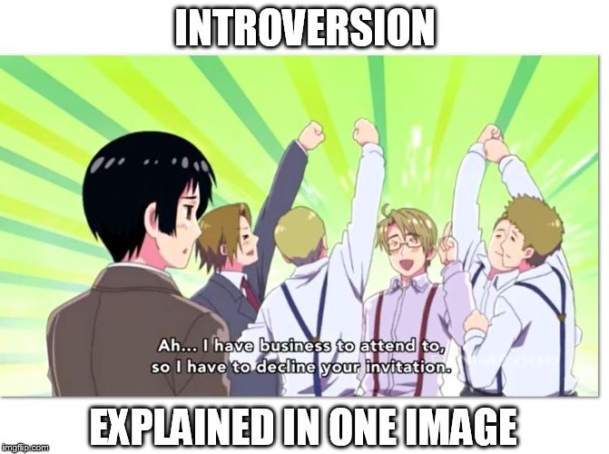 I'm sure 99.9% of Imgflip users can relate to this... | INTROVERSION; EXPLAINED IN ONE IMAGE | image tagged in meme,introvert,introversion,hetalia,japan | made w/ Imgflip meme maker