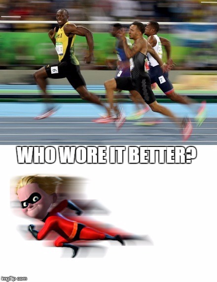 dashbolt | WHO WORE IT BETTER? | image tagged in usain bolt,the incredibles | made w/ Imgflip meme maker