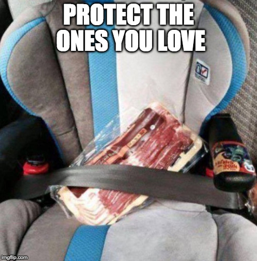 Bacon On Board | PROTECT THE ONES YOU LOVE | image tagged in baby on board,baby,safety | made w/ Imgflip meme maker