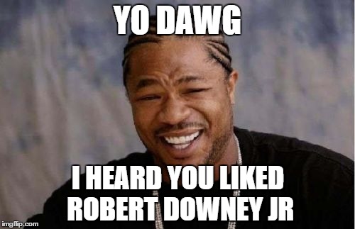 Yo Dawg Heard You Meme | YO DAWG; I HEARD YOU LIKED ROBERT DOWNEY JR | image tagged in memes,yo dawg heard you | made w/ Imgflip meme maker
