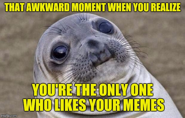 Awkward Moment Sealion Meme | THAT AWKWARD MOMENT WHEN YOU REALIZE; YOU'RE THE ONLY ONE WHO LIKES YOUR MEMES | image tagged in memes,awkward moment sealion | made w/ Imgflip meme maker