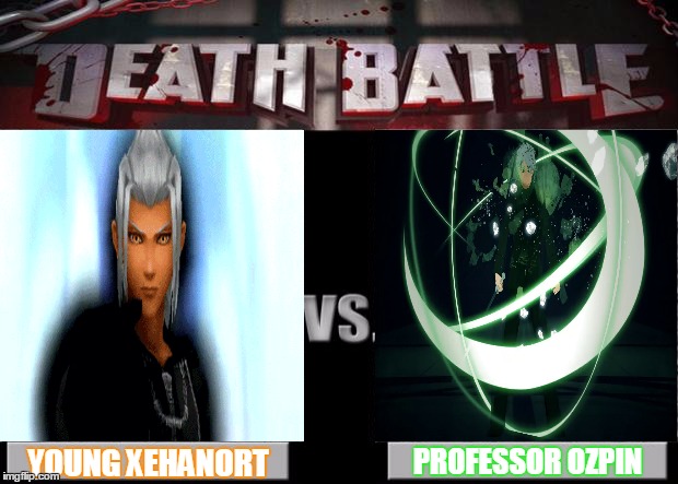 death battle | PROFESSOR OZPIN; YOUNG XEHANORT | image tagged in death battle | made w/ Imgflip meme maker
