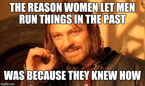 One Does Not Simply Meme | THE REASON WOMEN LET MEN RUN THINGS IN THE PAST; WAS BECAUSE THEY KNEW HOW | image tagged in memes,one does not simply | made w/ Imgflip meme maker