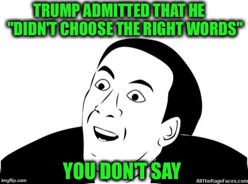Sometimes I don't talk so good... | TRUMP ADMITTED THAT HE    "DIDN'T CHOOSE THE RIGHT WORDS"; YOU DON'T SAY | image tagged in you dont say,memes,trump,election 2016 | made w/ Imgflip meme maker
