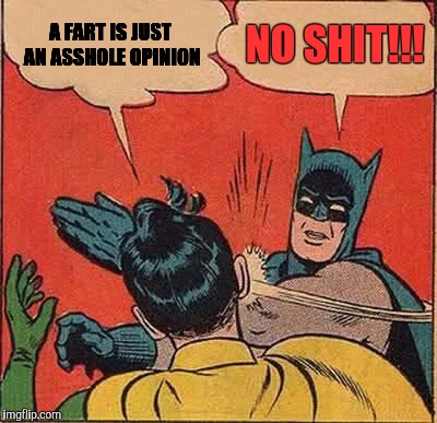 Beans give me opinions | A FART IS JUST AN ASSHOLE OPINION; NO SHIT!!! | image tagged in memes,batman slapping robin,fart,nsfw | made w/ Imgflip meme maker