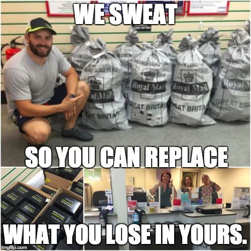 WE SWEAT; SO YOU CAN REPLACE; WHAT YOU LOSE IN YOURS. | made w/ Imgflip meme maker