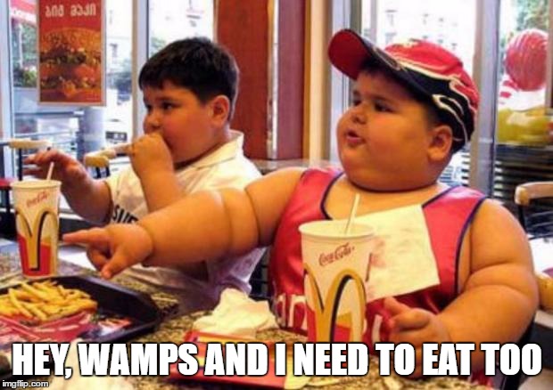 Fat McDonald's Kid | HEY, WAMPS AND I NEED TO EAT TOO | image tagged in fat mcdonald's kid | made w/ Imgflip meme maker