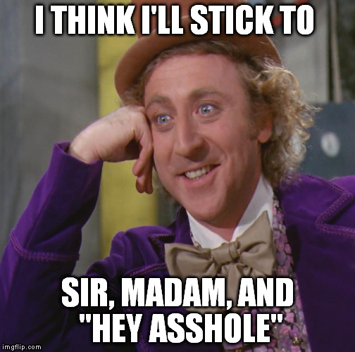 I THINK I'LL STICK TO SIR, MADAM, AND "HEY ASSHOLE" | made w/ Imgflip meme maker