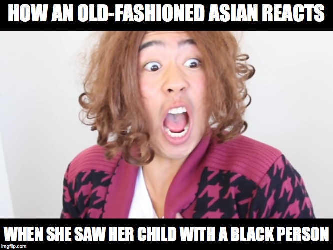 Shocked Asian Mom | HOW AN OLD-FASHIONED ASIAN REACTS; WHEN SHE SAW HER CHILD WITH A BLACK PERSON | image tagged in asian mom,mychonny,youtube,youtuber,memes | made w/ Imgflip meme maker