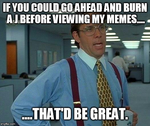 That Would Be Great Meme | IF YOU COULD GO AHEAD AND BURN A J BEFORE VIEWING MY MEMES.... ....THAT'D BE GREAT. | image tagged in memes,that would be great | made w/ Imgflip meme maker