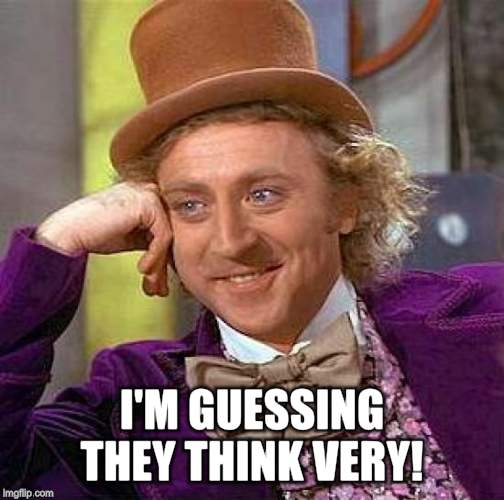 Creepy Condescending Wonka Meme | I'M GUESSING THEY THINK VERY! | image tagged in memes,creepy condescending wonka | made w/ Imgflip meme maker