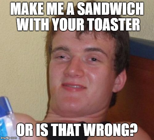 10 Guy Meme | MAKE ME A SANDWICH WITH YOUR TOASTER; OR IS THAT WRONG? | image tagged in memes,10 guy | made w/ Imgflip meme maker