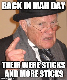 Sticks for days | BACK IN MAH DAY; THEIR WERE STICKS AND MORE STICKS | image tagged in memes,back in my day | made w/ Imgflip meme maker