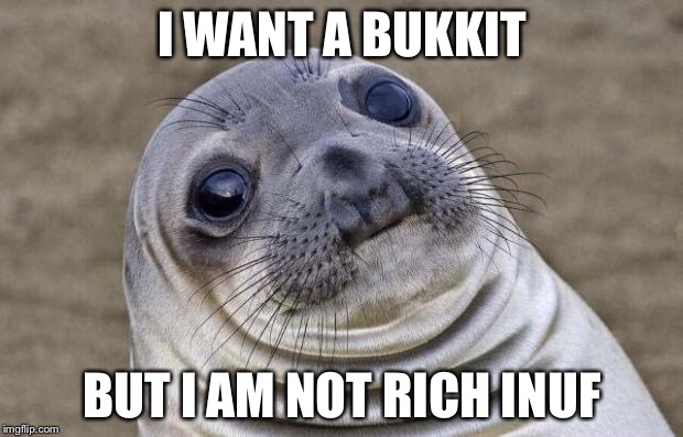 Awkward Moment Sealion Meme |  I WANT A BUKKIT; BUT I AM NOT RICH INUF | image tagged in memes,awkward moment sealion | made w/ Imgflip meme maker