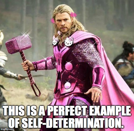 Genderqueer Thor | THIS IS A PERFECT EXAMPLE OF SELF-DETERMINATION. | image tagged in genderqueer thor | made w/ Imgflip meme maker
