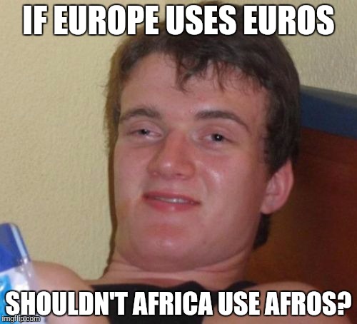 10 Guy | IF EUROPE USES EUROS; SHOULDN'T AFRICA USE AFROS? | image tagged in memes,10 guy | made w/ Imgflip meme maker