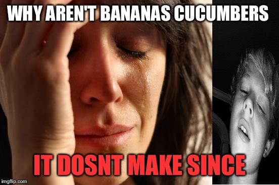 First World Problems Meme | WHY AREN'T BANANAS CUCUMBERS; IT DOSNT MAKE SINCE | image tagged in memes,first world problems | made w/ Imgflip meme maker