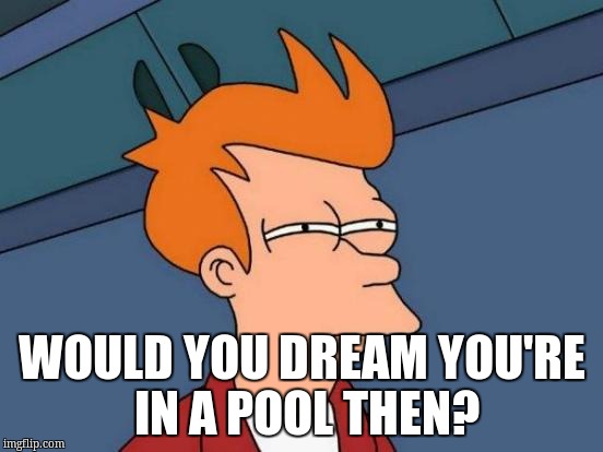 Futurama Fry Meme | WOULD YOU DREAM YOU'RE IN A POOL THEN? | image tagged in memes,futurama fry | made w/ Imgflip meme maker