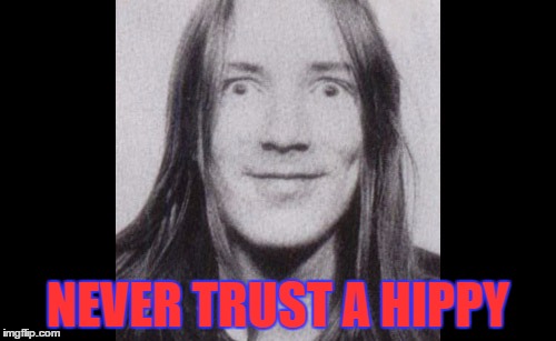 NEVER TRUST A HIPPY | image tagged in punk,heres johnny,sex pistols,hippie | made w/ Imgflip meme maker