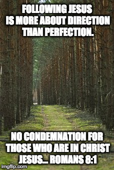 Perfection-Direction | FOLLOWING JESUS IS MORE ABOUT DIRECTION THAN PERFECTION. NO CONDEMNATION FOR THOSE WHO ARE IN CHRIST JESUS... ROMANS 8:1 | image tagged in perfection-direction | made w/ Imgflip meme maker
