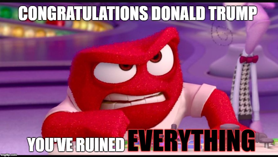Congratulations Donald Trump | CONGRATULATIONS DONALD TRUMP; EVERYTHING; YOU'VE RUINED | image tagged in inside out,anger,donald,trump,ruined,everything | made w/ Imgflip meme maker