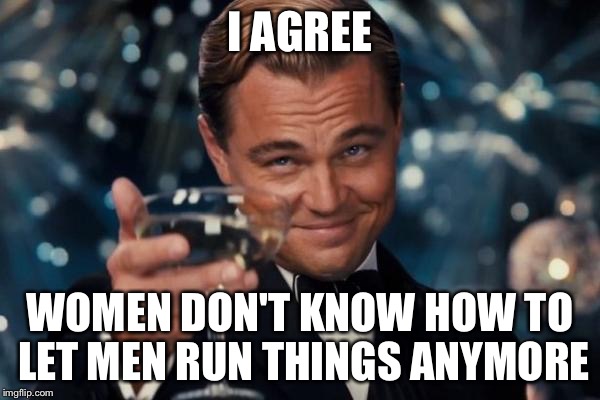 Leonardo Dicaprio Cheers Meme | I AGREE WOMEN DON'T KNOW HOW TO LET MEN RUN THINGS ANYMORE | image tagged in memes,leonardo dicaprio cheers | made w/ Imgflip meme maker