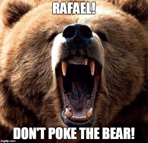 Don't poke the bear  |  RAFAEL! DON'T POKE THE BEAR! | image tagged in don't poke the bear | made w/ Imgflip meme maker