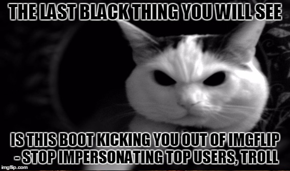 THE LAST BLACK THING YOU WILL SEE IS THIS BOOT KICKING YOU OUT OF IMGFLIP - STOP IMPERSONATING TOP USERS, TROLL | made w/ Imgflip meme maker