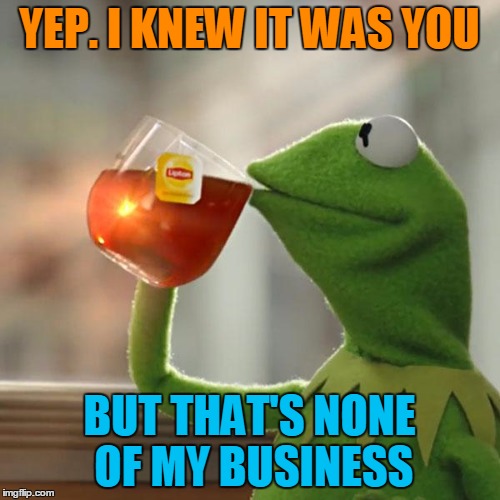 But That's None Of My Business Meme | YEP. I KNEW IT WAS YOU BUT THAT'S NONE OF MY BUSINESS | image tagged in memes,but thats none of my business,kermit the frog | made w/ Imgflip meme maker