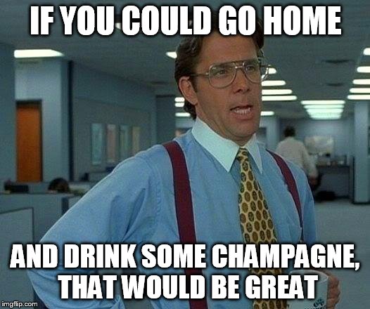 That Would Be Great Meme | IF YOU COULD GO HOME AND DRINK SOME CHAMPAGNE, THAT WOULD BE GREAT | image tagged in memes,that would be great | made w/ Imgflip meme maker