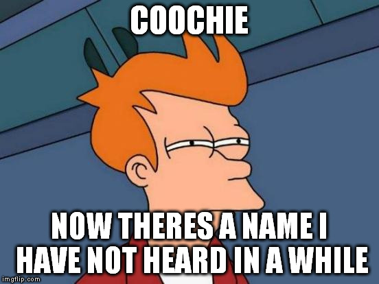 Futurama Fry Meme | COOCHIE NOW THERES A NAME I HAVE NOT HEARD IN A WHILE | image tagged in memes,futurama fry | made w/ Imgflip meme maker