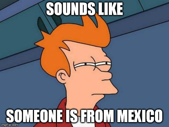 Futurama Fry Meme | SOUNDS LIKE SOMEONE IS FROM MEXICO | image tagged in memes,futurama fry | made w/ Imgflip meme maker