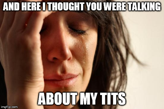 First World Problems Meme | AND HERE I THOUGHT YOU WERE TALKING ABOUT MY TITS | image tagged in memes,first world problems | made w/ Imgflip meme maker