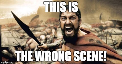 Sparta Leonidas Meme | THIS IS; THE WRONG SCENE! | image tagged in memes,sparta leonidas | made w/ Imgflip meme maker