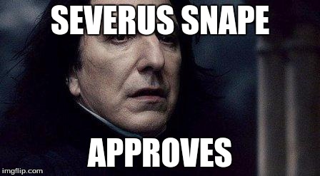 Severus snape approves | SEVERUS SNAPE; APPROVES | image tagged in harry potter,professor snape | made w/ Imgflip meme maker